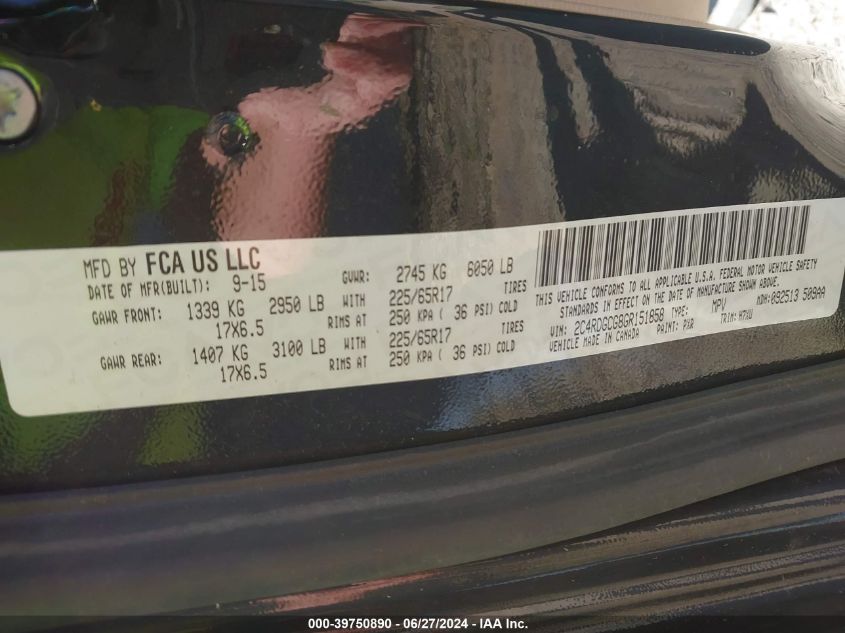 2016 Dodge Grand Caravan Sxt VIN: 2C4RDGCG8GR151858 Lot: 39750890