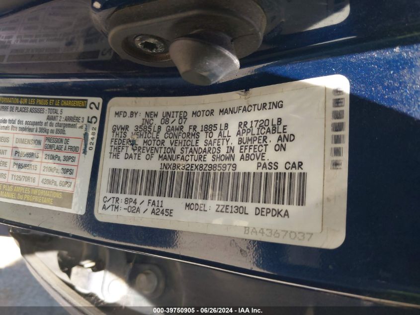 2008 Toyota Corolla Ce VIN: 1NXBR32EX8Z985979 Lot: 39750905