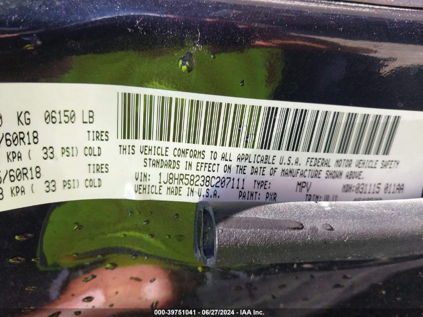 2008 Jeep Grand Cherokee Limited VIN: 1J8HR58238C207111 Lot: 39751041