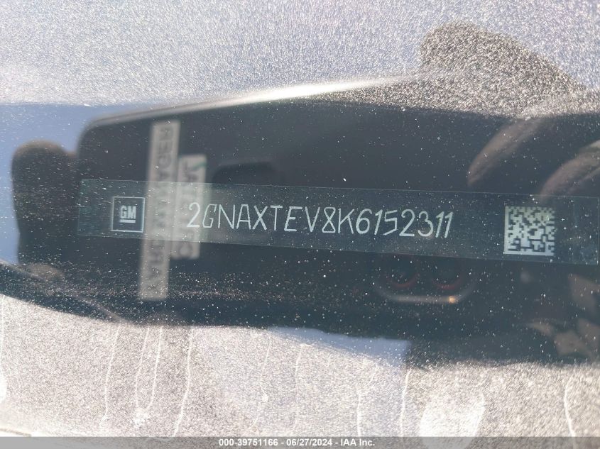 2019 Chevrolet Equinox Lt VIN: 2GNAXTEV8K6152311 Lot: 39751166
