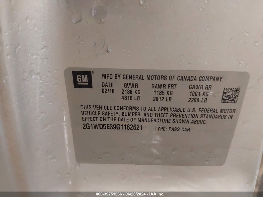 2016 CHEVROLET IMPALA LIMITED POLICE - 2G1WD5E39G1162621