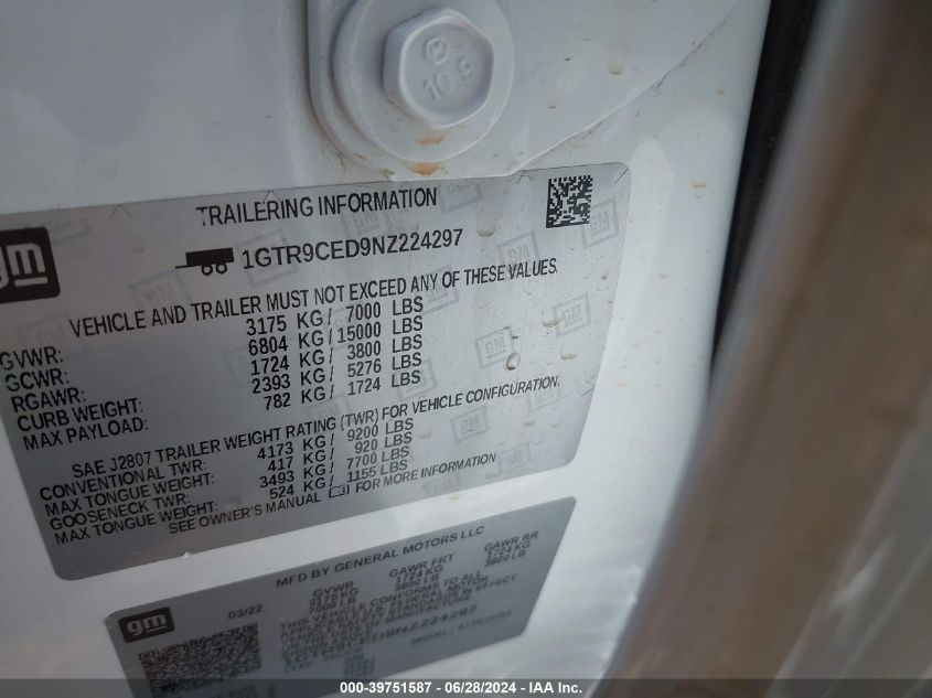 2022 GMC Sierra VIN: 1GTR9CED9Z224297 Lot: 39751587
