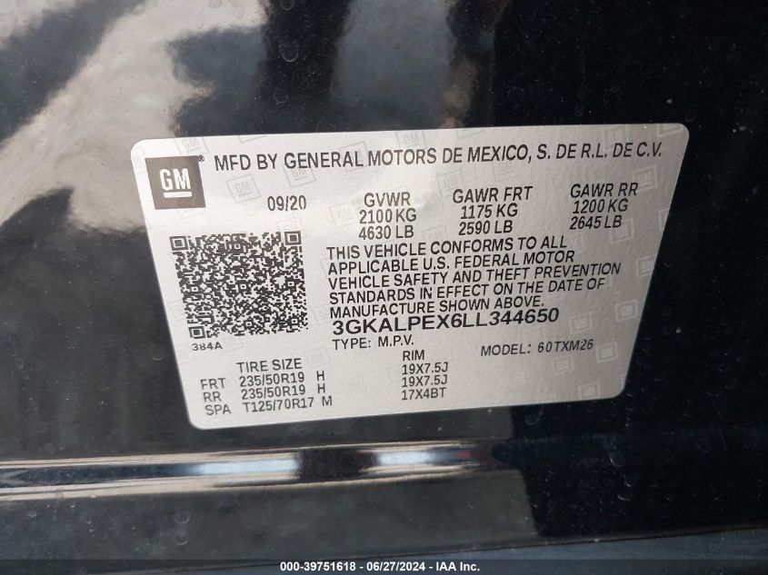 2020 GMC Terrain Fwd Slt VIN: 3GKALPEX6LL344650 Lot: 39751618