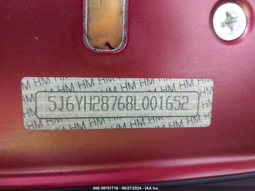 2008 Honda Element Ex VIN: 5J6YH28768L001652 Lot: 39751716