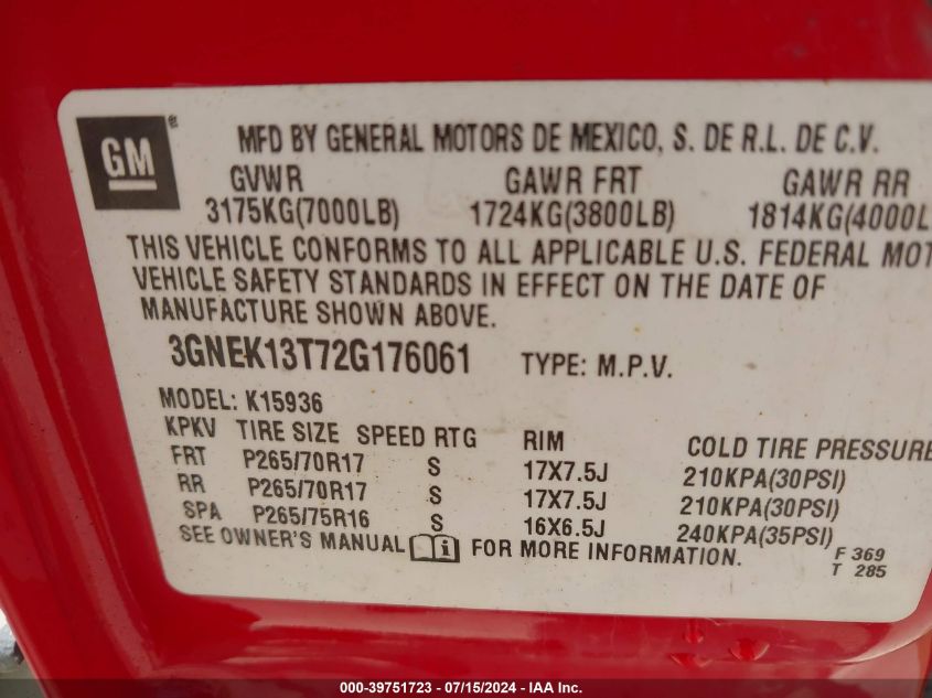 3GNEK13T72G176061 2002 Chevrolet Avalanche 1500