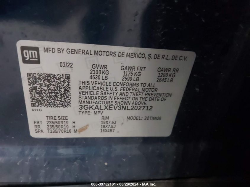 2022 GMC Terrain Denali VIN: 3GKALXEV3NL202712 Lot: 39752181