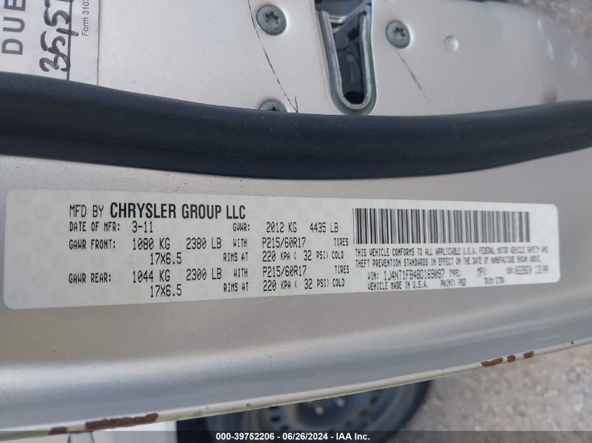 2011 Jeep Compass VIN: 1J4NT1FB4BD169097 Lot: 39752206