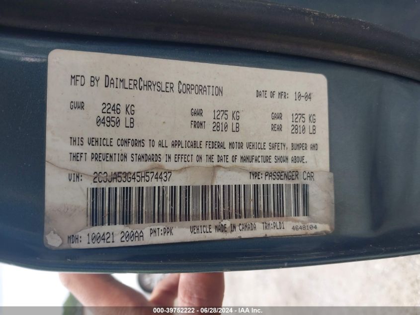 2005 Chrysler 300 Touring VIN: 2C3JA53G45H574437 Lot: 39752222