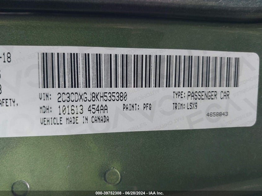 2019 Dodge Charger Scat Pack VIN: 2C3CDXGJ8KH535380 Lot: 39752308