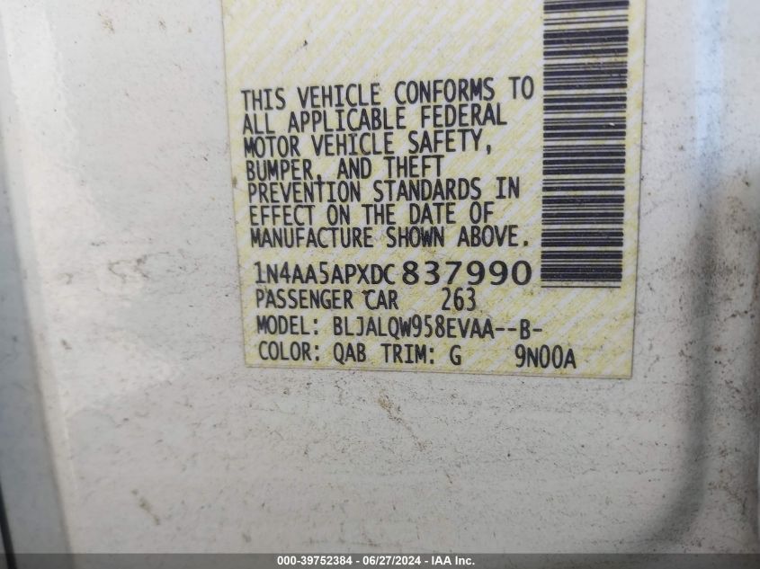 2013 Nissan Maxima 3.5 S VIN: 1N4AA5APXDC837990 Lot: 39752384