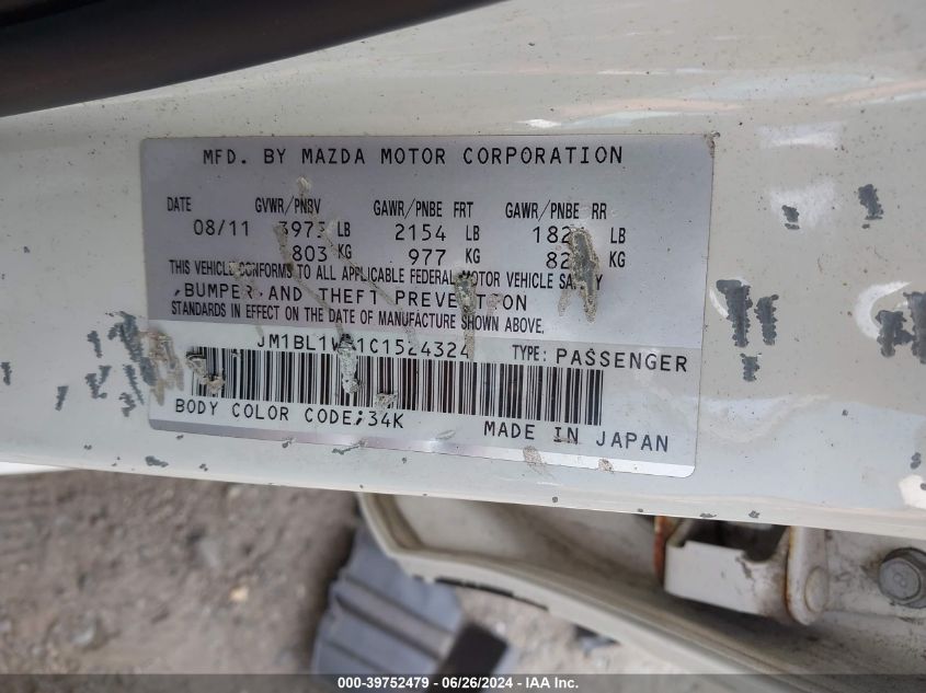 2012 Mazda Mazda3 I Grand Touring VIN: JM1BL1W81C1524324 Lot: 39752479