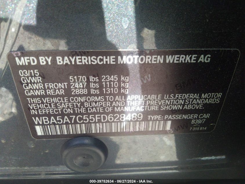 WBA5A7C55FD628489 2015 BMW 528I xDrive