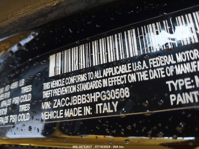 2017 JEEP RENEGADE LATITUDE 4X4 - ZACCJBBB3HPG30508