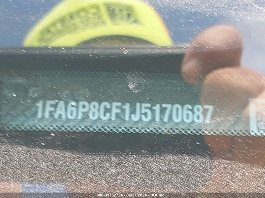 2018 Ford Mustang Gt VIN: 1FA6P8CF1J5170687 Lot: 39752724