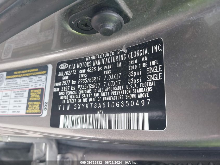 2013 KIA SORENTO LX - 5XYKT3A61DG350497