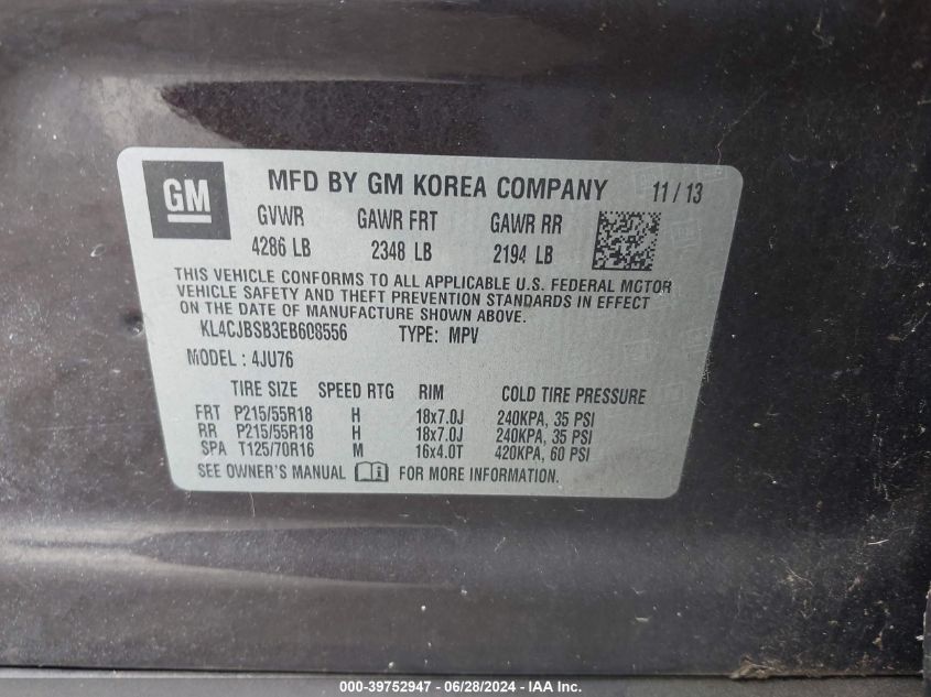 2014 Buick Encore Convenience VIN: KL4CJBSB3EB608556 Lot: 39752947