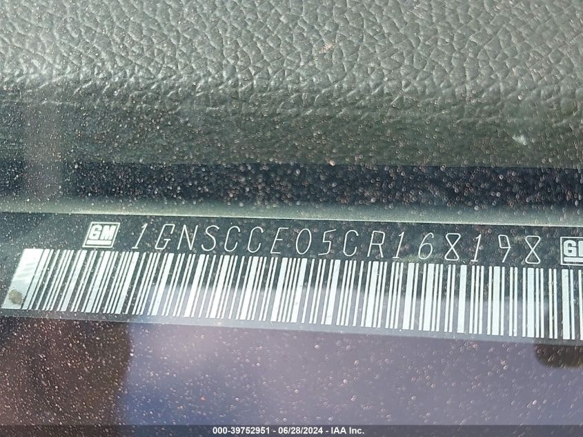 2012 Chevrolet Tahoe Ltz VIN: 1GNSCCE05CR168198 Lot: 39752951