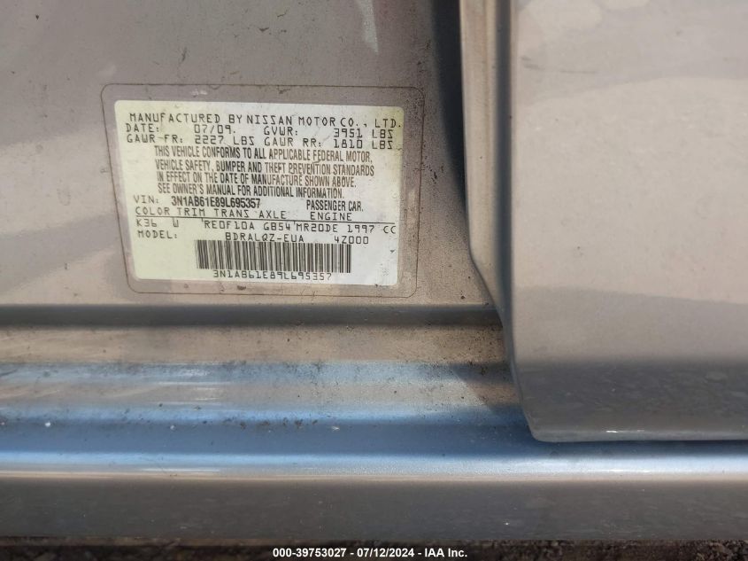 2009 Nissan Sentra 2.0 VIN: 3N1AB61E89L695357 Lot: 39753027