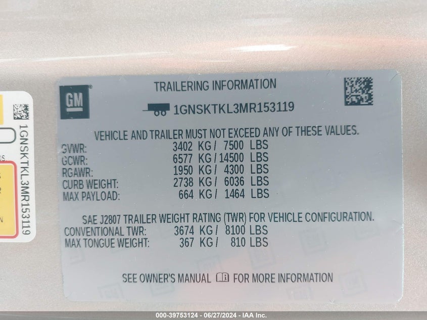 2021 Chevrolet Tahoe 4Wd High Country VIN: 1GNSKTKL3MR153119 Lot: 39753124