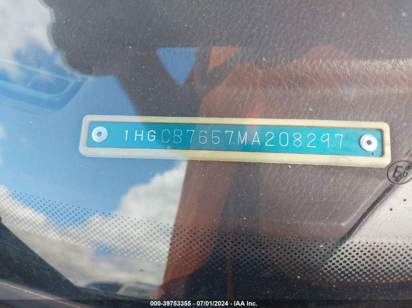 1991 Honda Accord Lx/Ex VIN: 1HGCB7657MA208297 Lot: 39753355