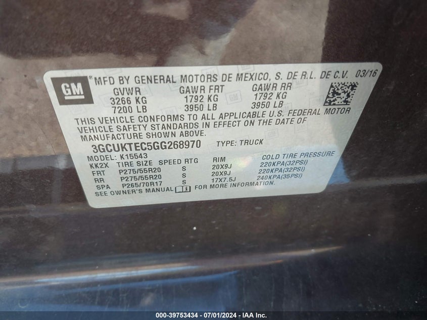 2016 CHEVROLET SILVERADO 1500 HIGH COUNTRY - 3GCUKTEC5GG268970