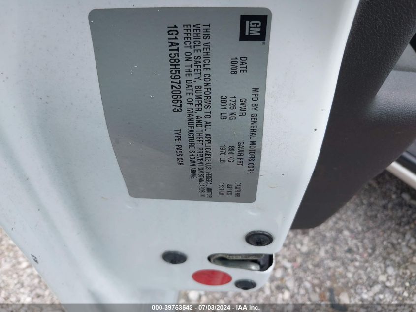 2009 Chevrolet Cobalt Lt VIN: 1G1AT58H597206673 Lot: 39753542