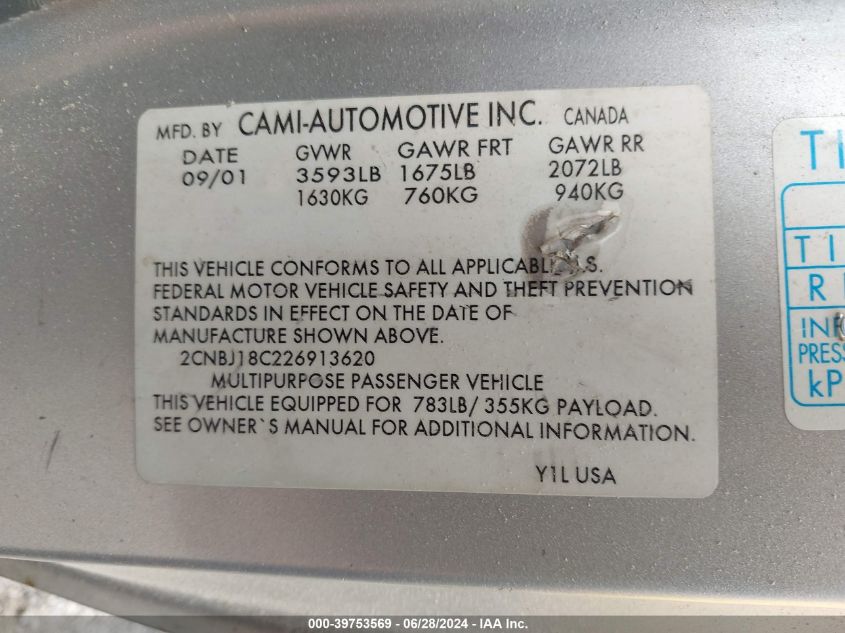 2002 Chevrolet Tracker VIN: 2CNBJ18C226913620 Lot: 39753569