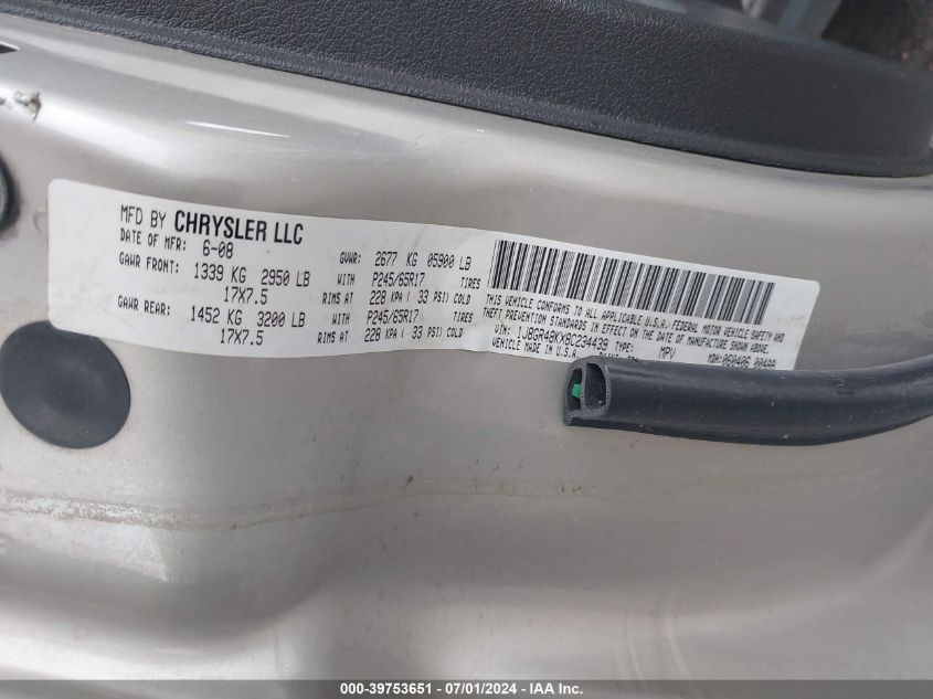 2008 Jeep Grand Cherokee Laredo VIN: 1J8GR48KX8C234439 Lot: 39753651