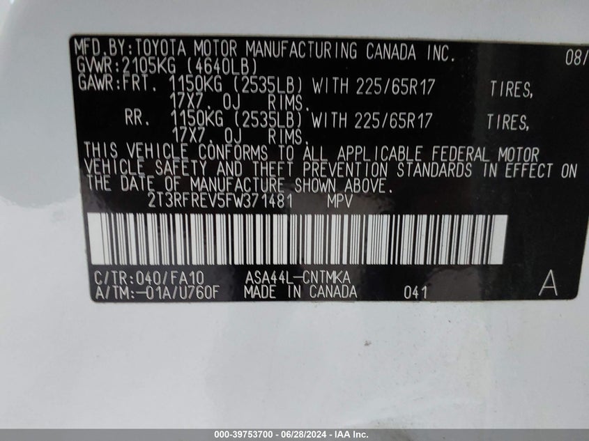 2015 TOYOTA RAV4 XLE - 2T3RFREV5FW371481