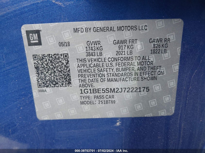 2018 CHEVROLET CRUZE LT - 1G1BE5SM2J7222175