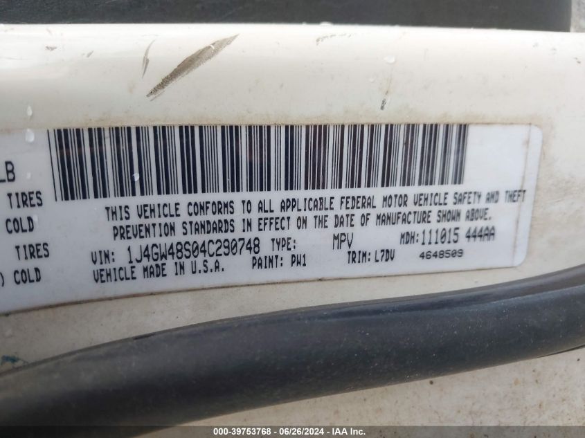 2004 Jeep Grand Cherokee Laredo VIN: 1J4GW48S04C290748 Lot: 39753768