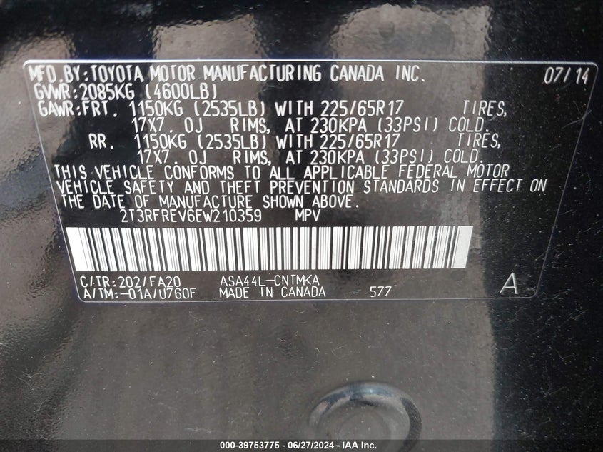 2014 TOYOTA RAV4 XLE - 2T3RFREV6EW210359