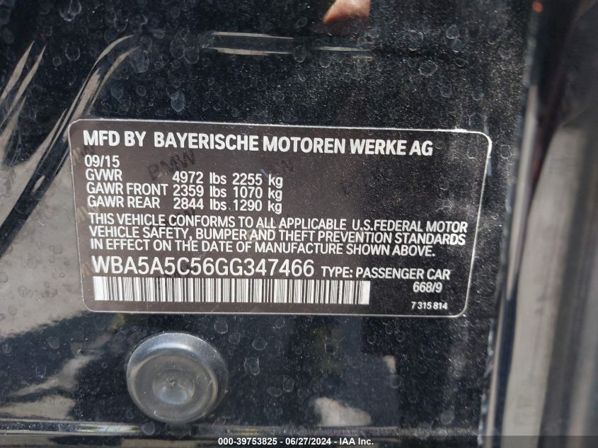 2016 BMW 528I VIN: WBA5A5C56GG347466 Lot: 39753825
