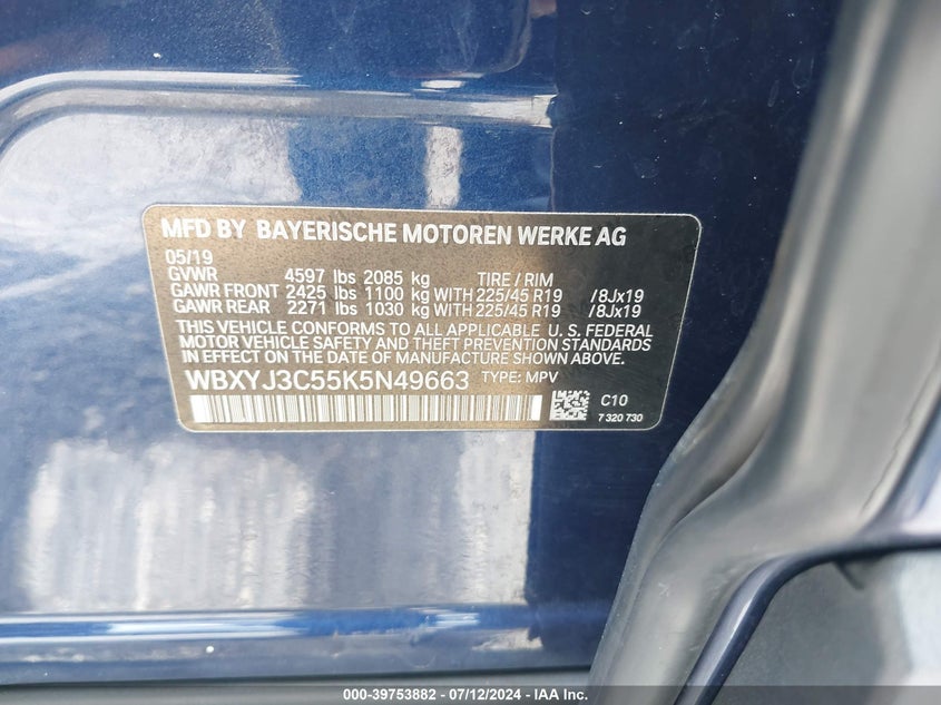 2019 BMW X2 SDRIVE28I VIN: WBXYJ3C55K5N49663
