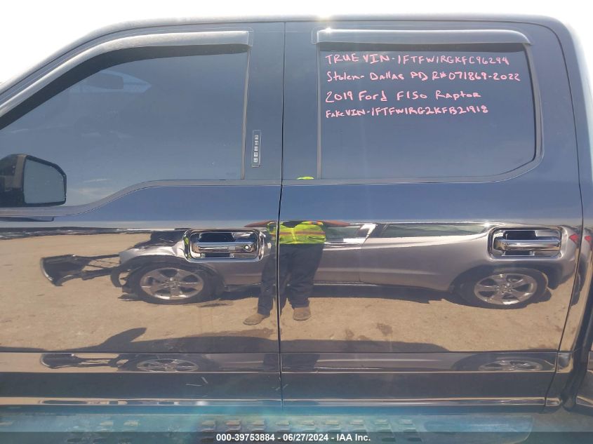 2019 Ford F-150 Raptor VIN: 1FTFW1RG9KFC96294 Lot: 39753884