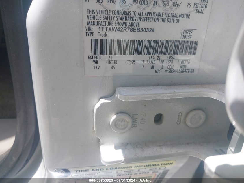 2008 Ford F-450 King Ranch/Lariat/Xl/Xlt VIN: 1FTXW42R78EB30324 Lot: 39753929