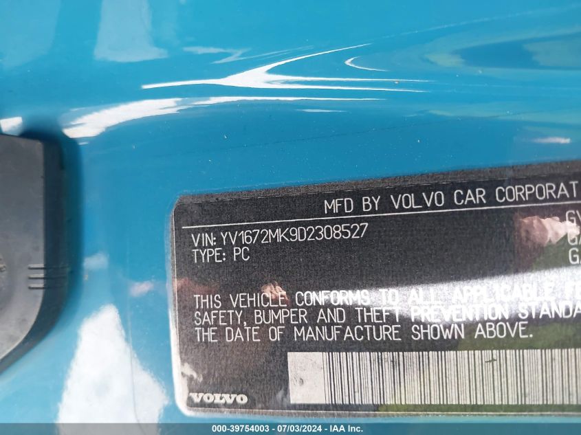 2013 Volvo C30 T5/T5 Platinum/T5 Premier/T5 Premier Plus/T5 R-Design/T5 R-Design Platinum/T5 R-Design Premier VIN: YV1672MK9D2308527 Lot: 39754003