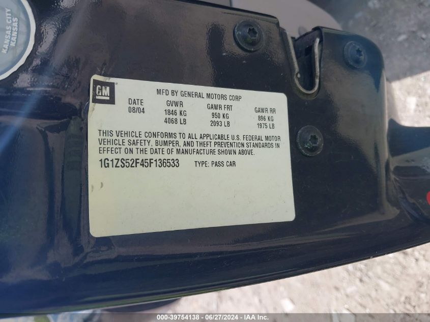 2005 Chevrolet Malibu VIN: 1G1ZS52F45F136533 Lot: 39754138