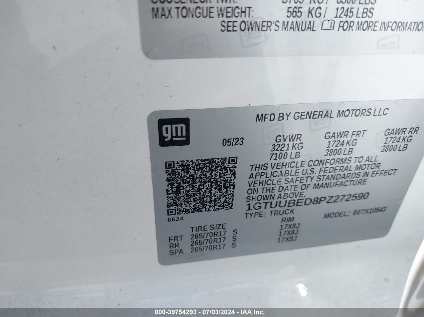 2023 GMC Sierra 1500 Sle VIN: 1GTUUBED8PZ272590 Lot: 39754293