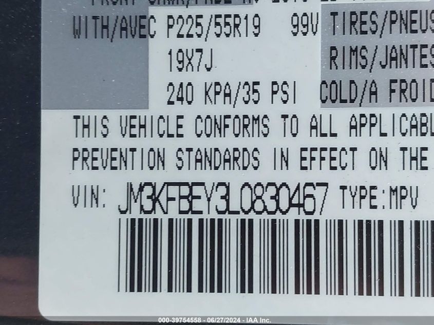 2020 Mazda Cx-5 Signature VIN: JM3KFBEY3L0830467 Lot: 39754558