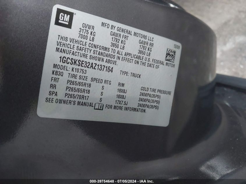 2010 Chevrolet Silverado 1500 Lt VIN: 1GCSKSE32AZ137164 Lot: 39754648