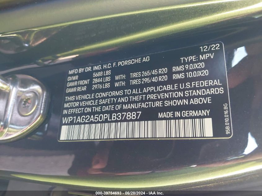 2023 Porsche Macan S VIN: WP1AG2A50PLB37887 Lot: 39754693