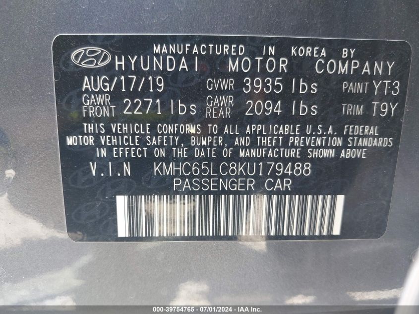 2019 Hyundai Ioniq Hybrid Blue VIN: 0KMHC65LC8KU17948 Lot: 39754765