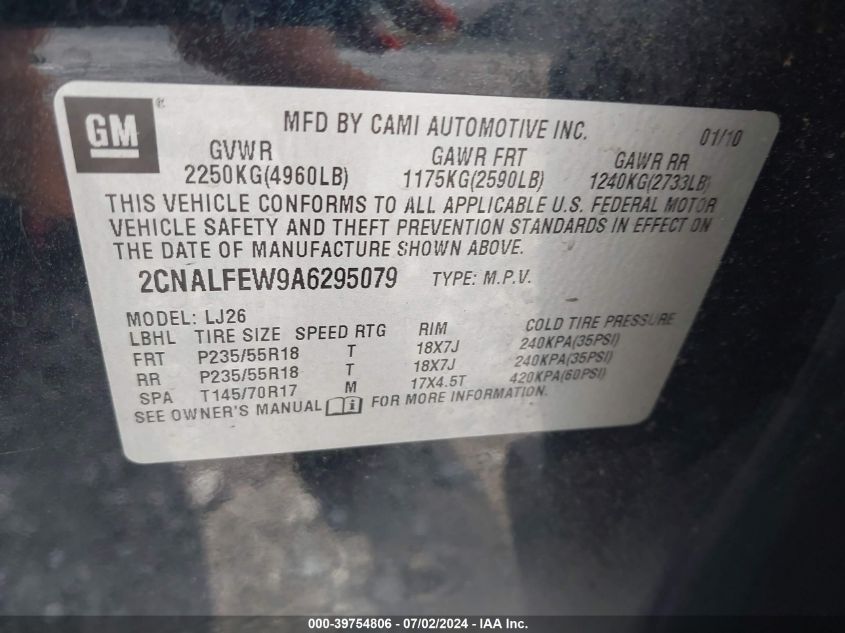 2CNALFEW9A6295079 2010 Chevrolet Equinox Ltz