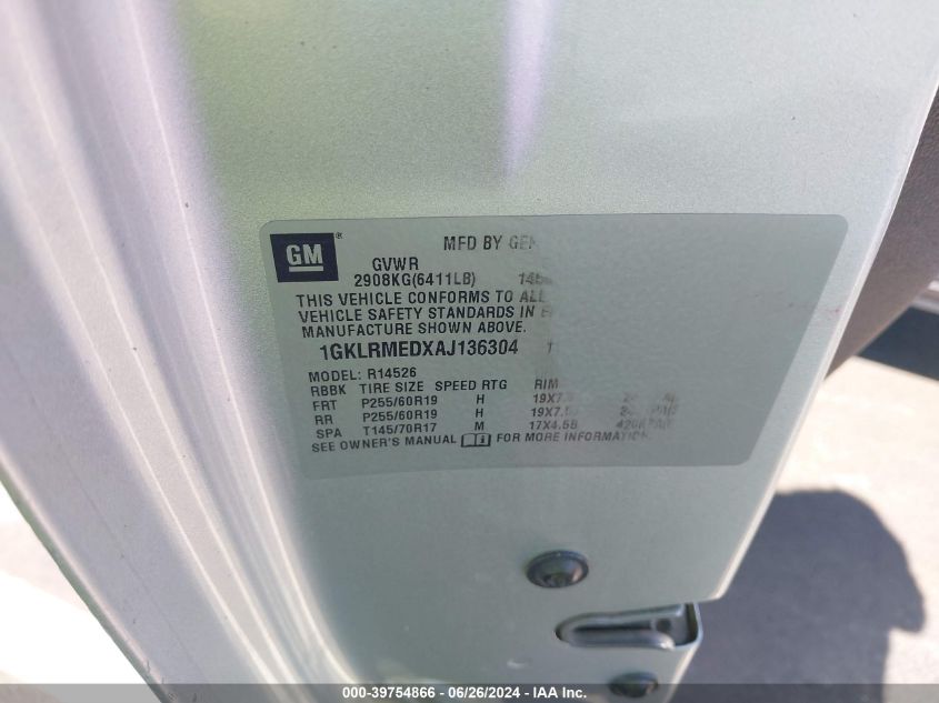 2010 GMC Acadia Slt-1 VIN: 1GKLRMEDXAJ136304 Lot: 39754866