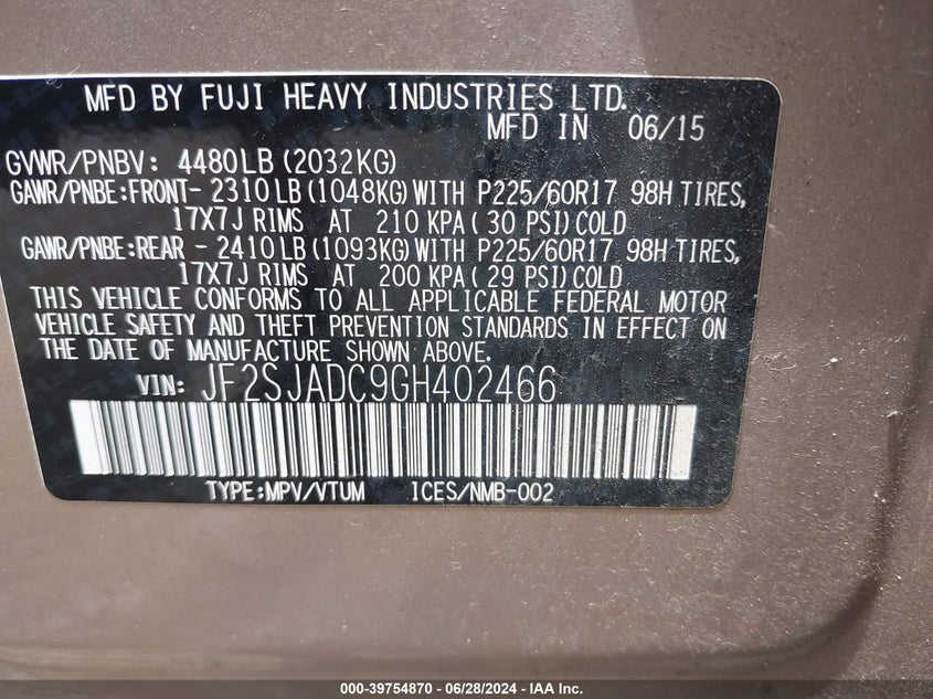 2016 SUBARU FORESTER 2.5I PREMIUM - JF2SJADC9GH402466