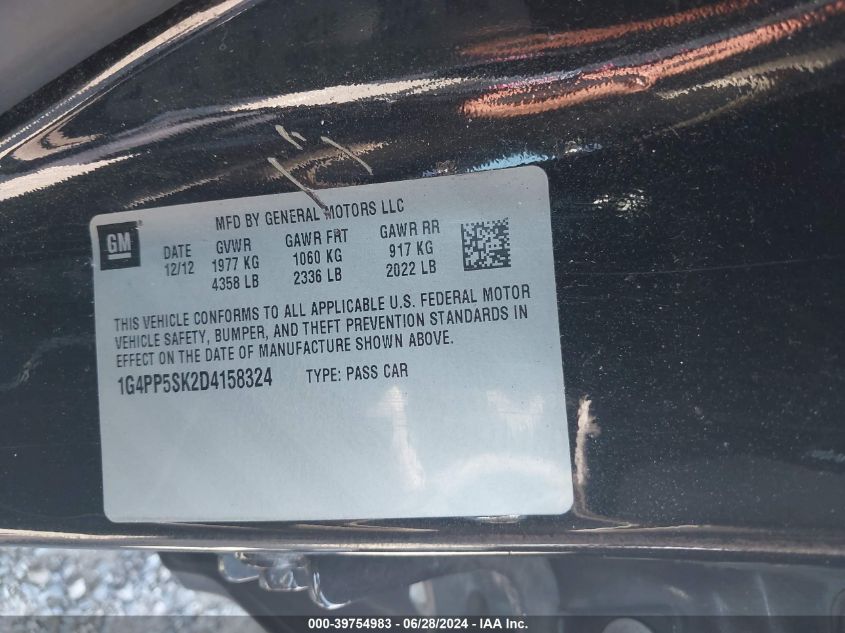 2013 Buick Verano VIN: 1G4PP5SK2D4158324 Lot: 39754983