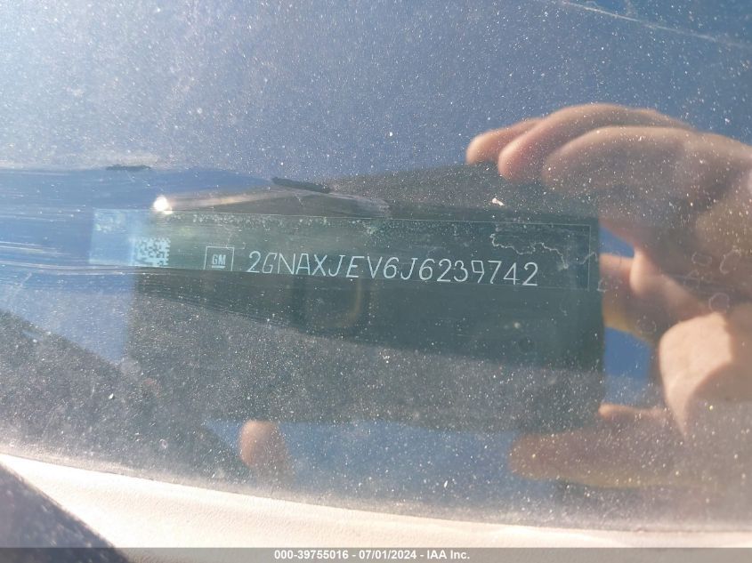 2018 Chevrolet Equinox Lt VIN: 2GNAXJEV6J6239742 Lot: 39755016