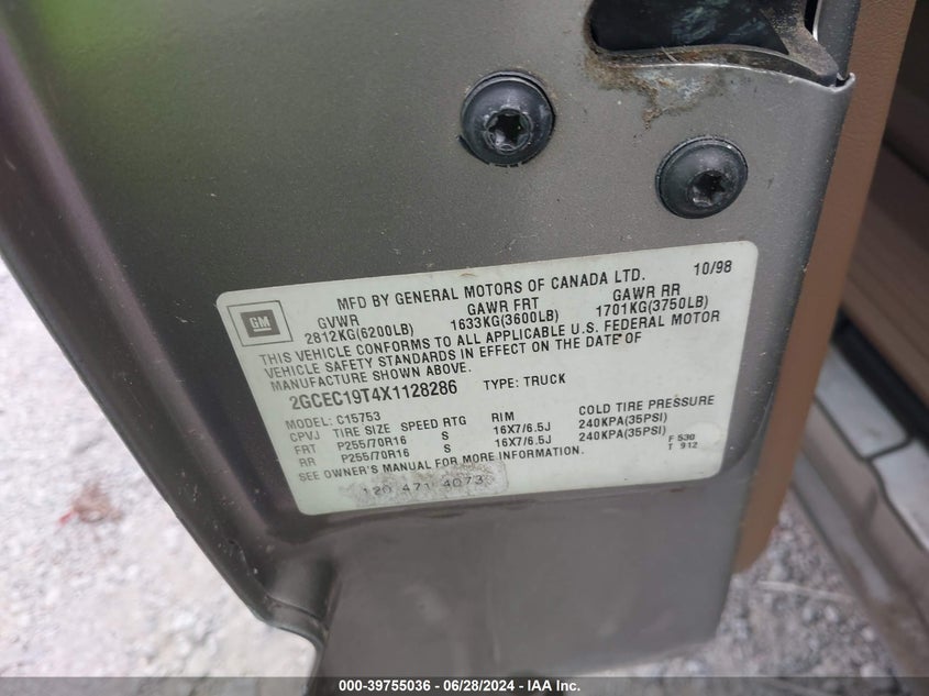 1999 Chevrolet Silverado 1500 Ls VIN: 2GCEC19T4X1128286 Lot: 39755036