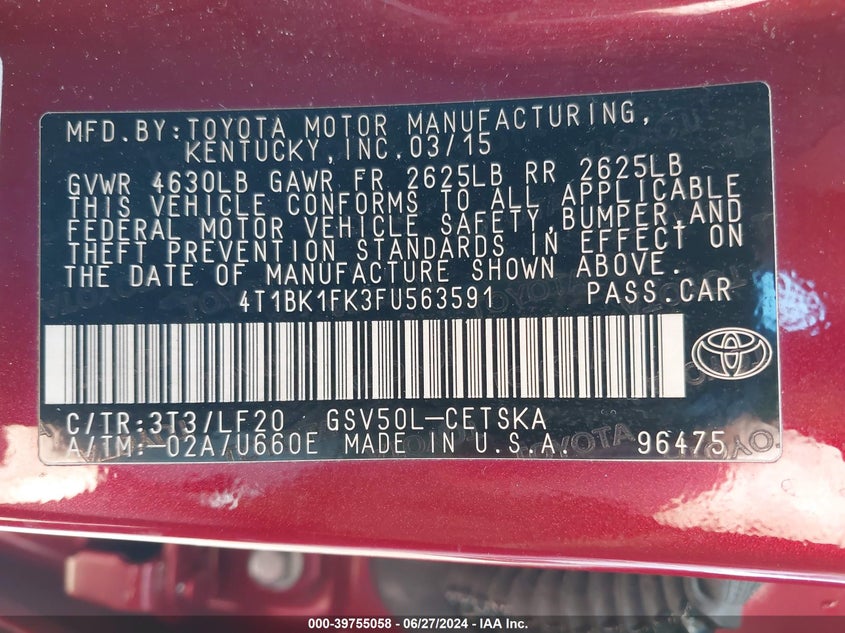 2015 TOYOTA CAMRY XSE V6 - 4T1BK1FK3FU563591